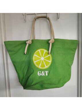 Kate Spade Jitney Tote Lime Green G&T Beach Bag Rope Handles Heavyweight Canvas